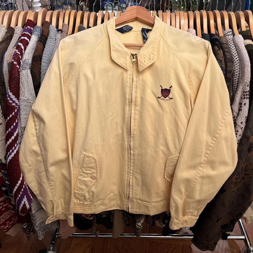 Vintage 90s Pastel Dandelion Yellow Polo Ralph Lauren Golf Double Club shield Fu